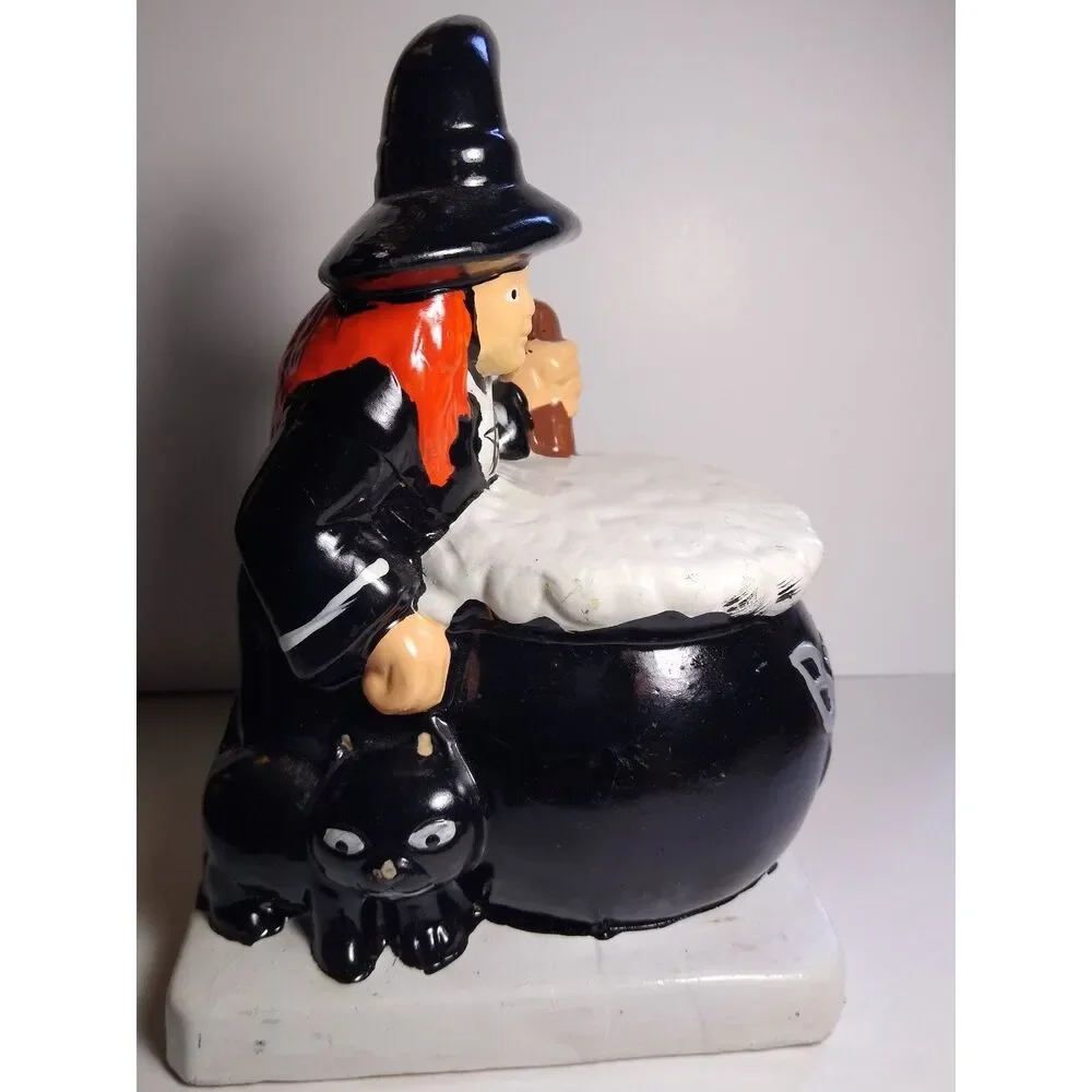 Halloween Witch Cauldron Bank Brewing Bucks Black Cat Pentagram Ceramic Decor